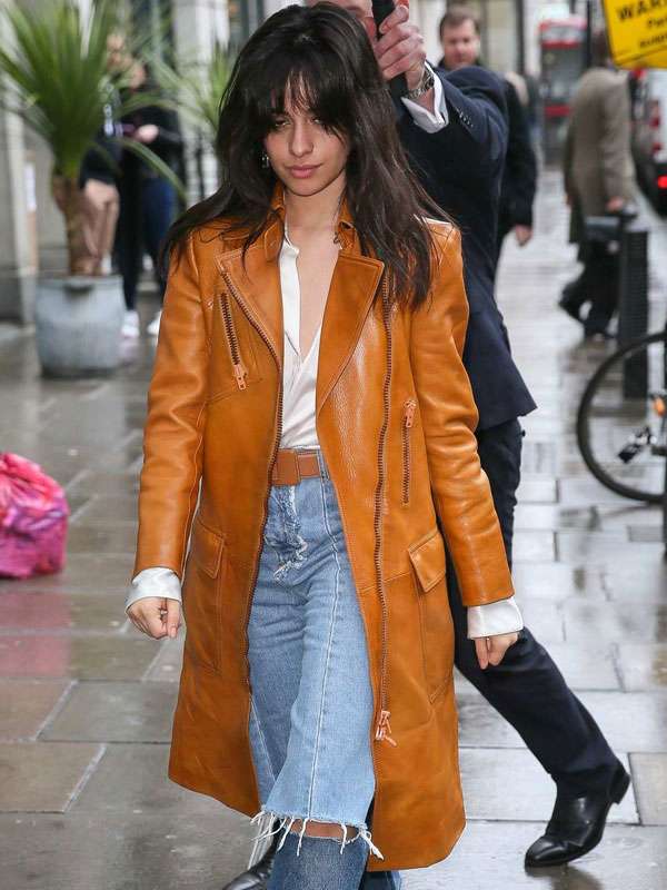 Camila Cabello Brown Leather Coat
