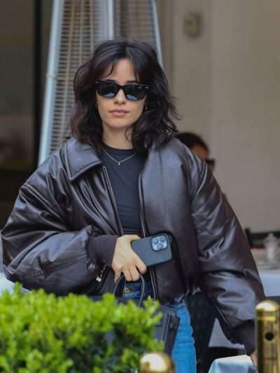 Camila Cabello Rome 2025 Oversized Brown Leather Jacket