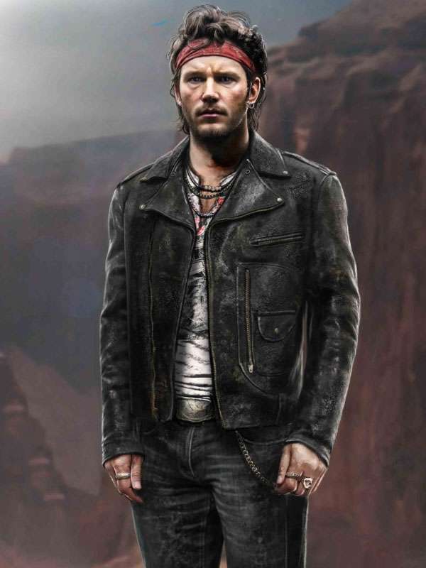 Chris Pratt The Electric State Black Leather Jacket