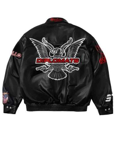 Hip Hop Group Diplomats OVO Dipset Black Leather Jacket