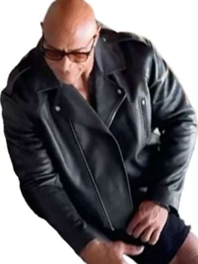 Dwayne Johnson Black Biker Leather Jacket