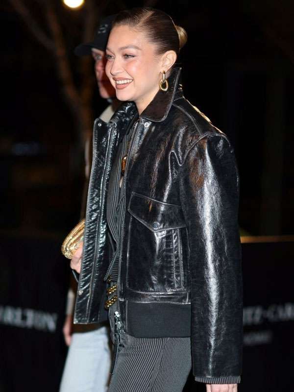 Gigi Hadid Style 2025 Black Leather Jacket