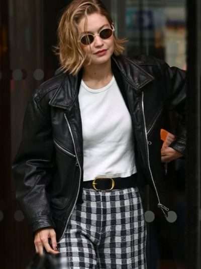 PFW 2024 Gigi Hadid Leather Jacket