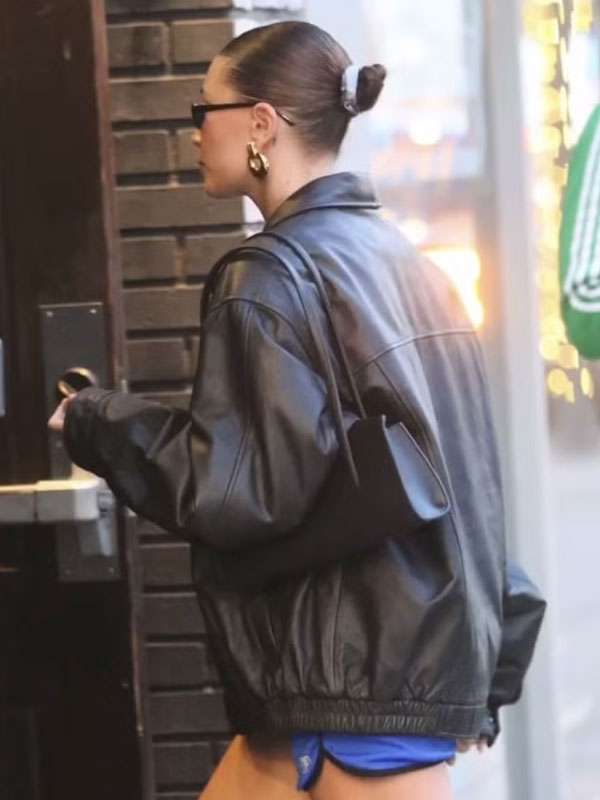 Hailey Bieber Beverly Hills Black Leather Jacket