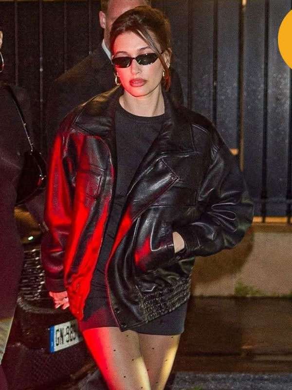 Paris Fashion Week 2025 Hailey Bieber Black Jacket