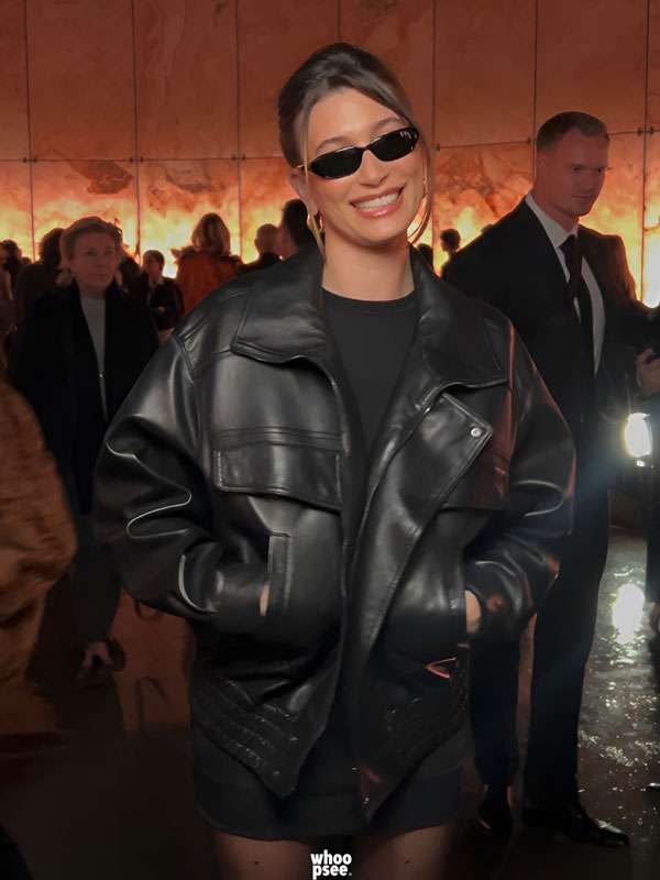 Hailey Bieber PFW 2025 Leather Jacket