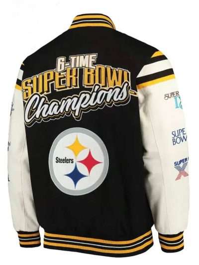 Pittsburgh Steelers Super Bowl Champions Black and White Varsity Jacket