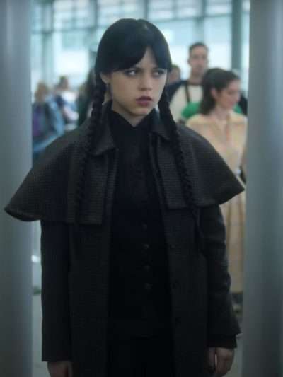 Wednesday S02 Jenna Ortega Black Wool Coat