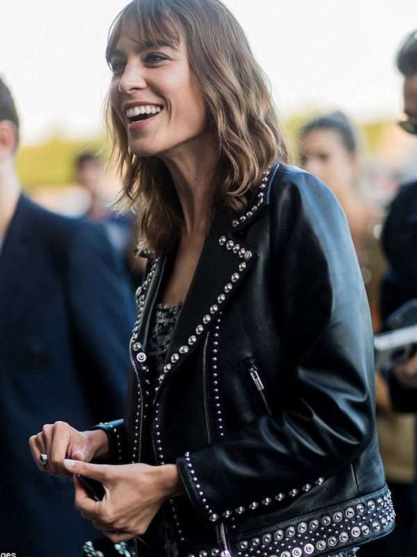 Alexa Chung Black Biker Studded Leather Jacket