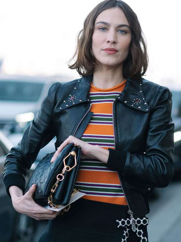 Get tnow Alexa Chung Paris Fashion Week Black Leather Jacket