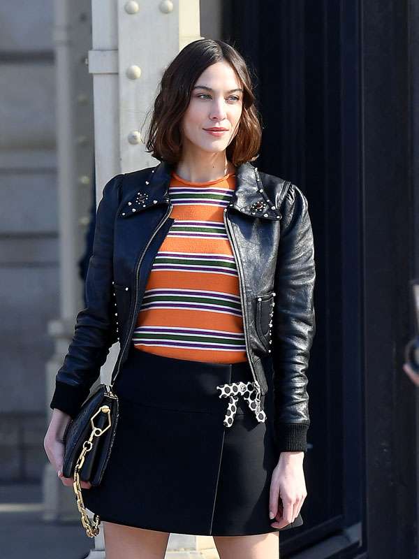 Shop Alexa Chung Paris Fashion Week Bomber Leather Jacket