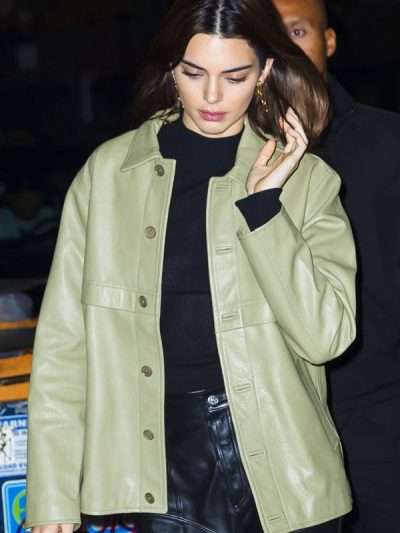 Buy Kendall Jenner Green Leather Jacket