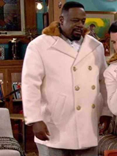 The Neighborhood S03 Calvin Butler White Wool Shearling Peacoat