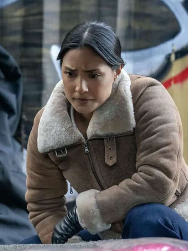 Shop FBI 2025 Dani Rhodes Shearling Brown B3 Bomber Leather Jacket