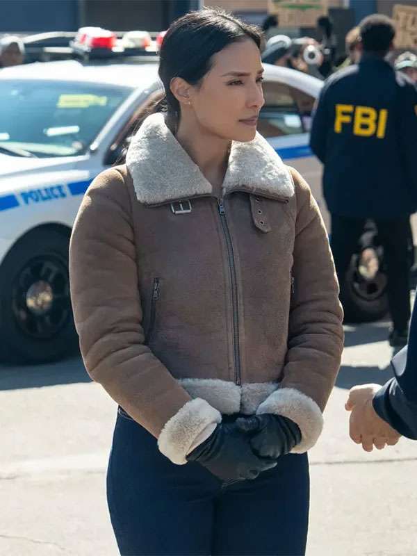 Shop FBI S07 Dani Rhodes Brown Suede Leather Jacket