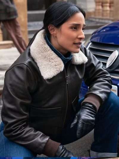 Shop Emily Alabi FBI S07 Shearling Leather Jacket