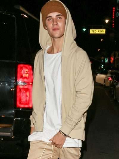 Canadian Singer Justin Bieber Beige Zip Up Hoodie
