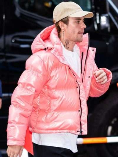 Justin Bieber Pink Hooded Puffer Jacket