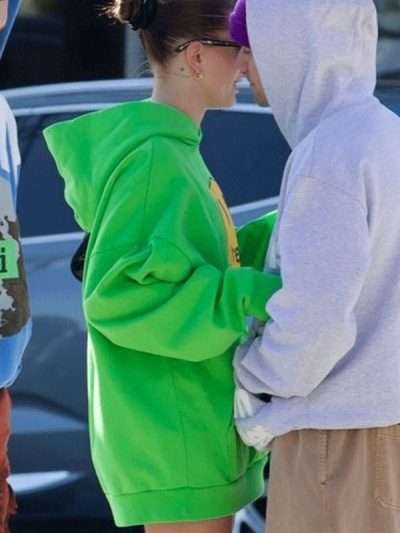 Street Style Hailey Bieber Green Hoodie