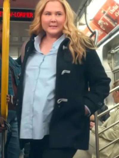 Lainy Newton Kinda Pregnant 2025 Amy Schumer Black Wool Toggle Coat