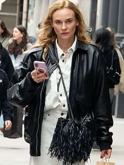 Shop Diane Kruger 2025 Black Leather Jacket