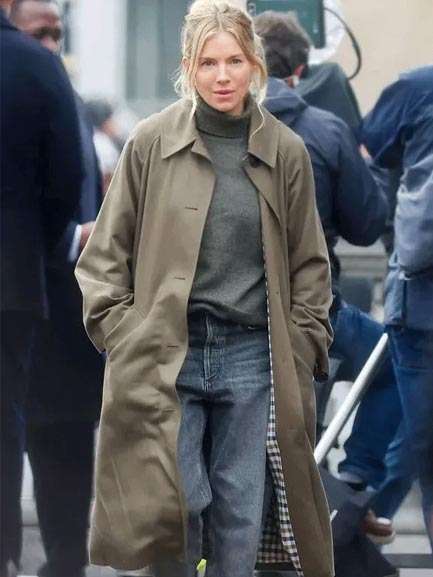 Sienna Miller NYC Green Cotton Trench Coat