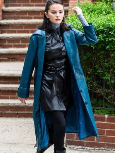 Buy Selena Gomez 2025 Blue Leather Coat