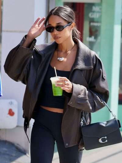 Paris Street Style Buy Laura Harrier Brown Oversized Leather Jacket