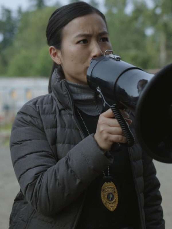 Shop Peacemaker S01 Annie Chang Grey Puffer Jacket