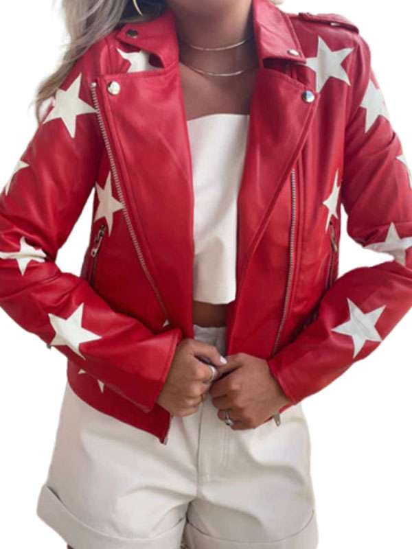 Polly Brindle Battle Camp Red Leather Jacketat at $ 159