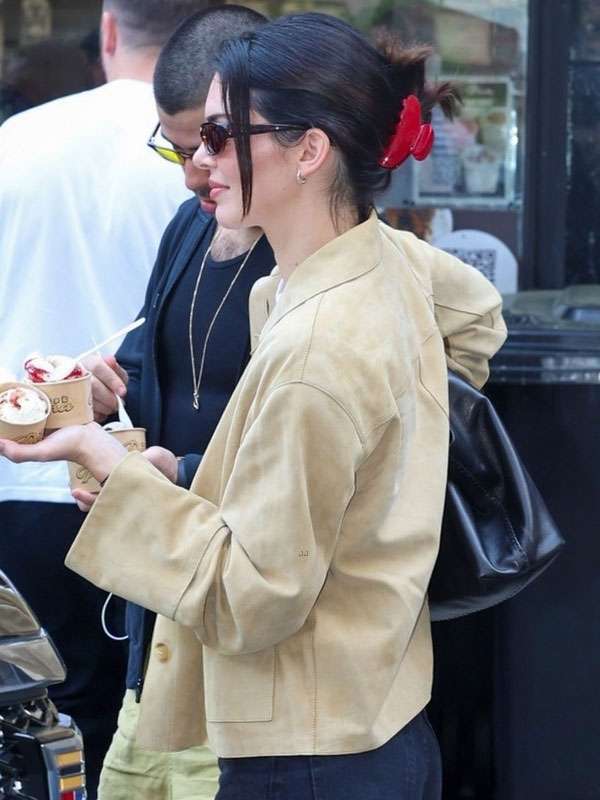 Shop NYC 2025 Kendall Jenner Suede Leather Jacket
