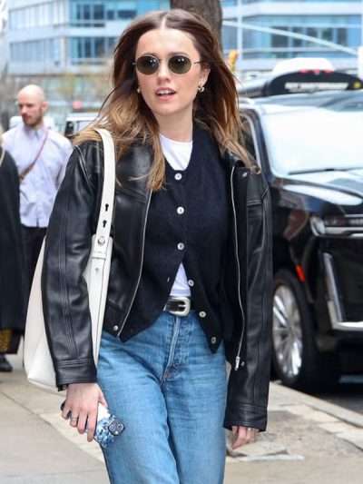 Buy Street Style 2025 Aimee Lou Wood Black Leather Jacket