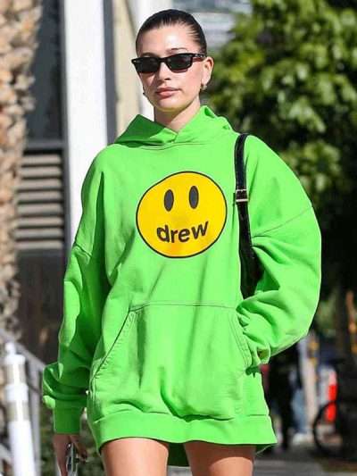 Hailey Bieber Street Style Green Pullover Hoodie