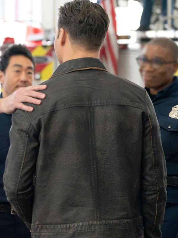 9-1-1 2025 Eddie Diaz Black Leather Jacket t $159