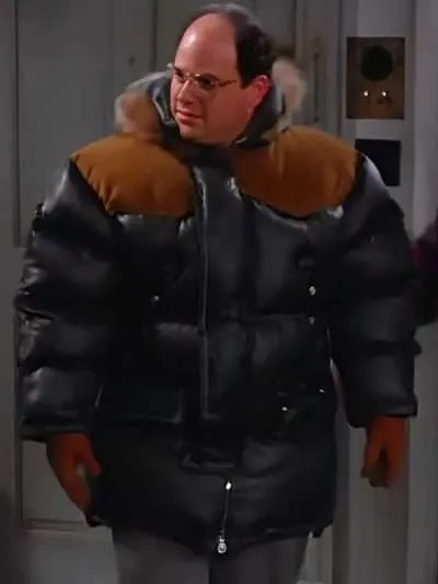 Seinfeld Jason Alexander Black Hooded Fur Jacket