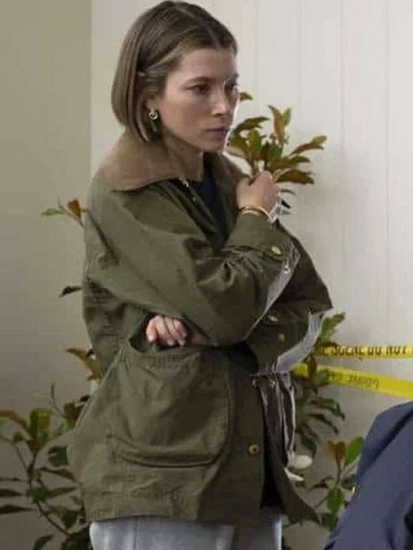 Shop The Better Sister 2025 Jessica Biel Green Cotton Jacket