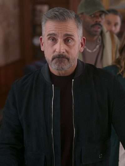 Shop Now The Four Seasons 2025 Steve Carell Black Suede Leather Jacket