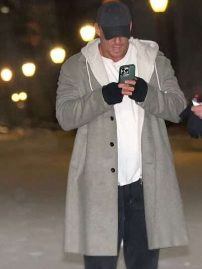 Shop Alan Ritchson The Man with the Bag Grey Coat