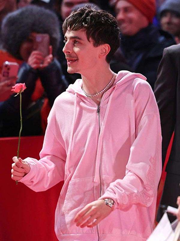 Berlin Film Festival Timothee Chalamet Pink Hoodie