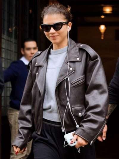 Zendaya Brown Biker Leather Jacket