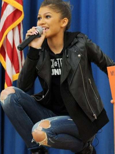 Zendaya Street Style Black Biker Jacket