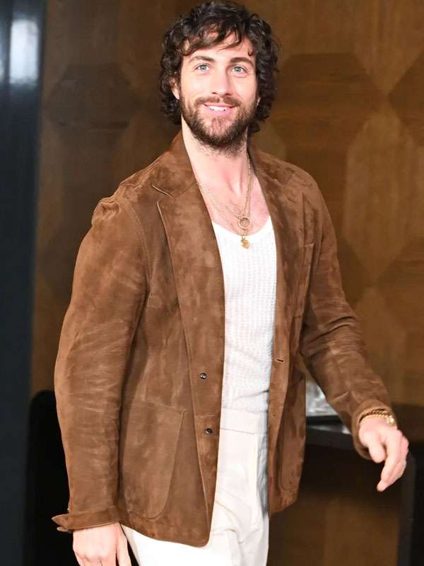28 Years Later Movie Event Spain 2025 Aaron Taylor-Johnson Brown Blazer