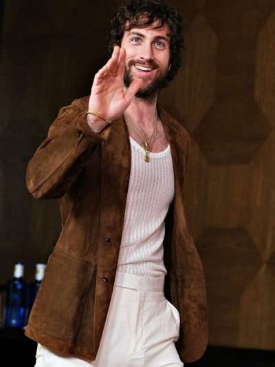 28 Years Later 2025 Aaron Taylor-Johnson Brown Suede Leather Blazer