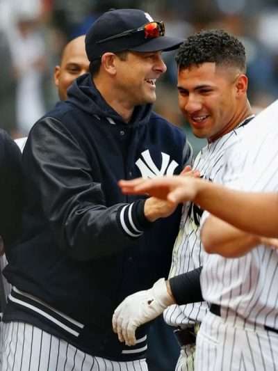 Aaron Boone Blue and Black Yankees Varsity Bomber Jacket