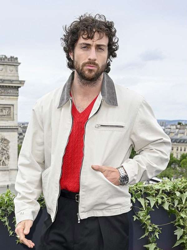 Shop Aaron Taylor-Johnson 28 Years Later 2025 In Paris White Jacket