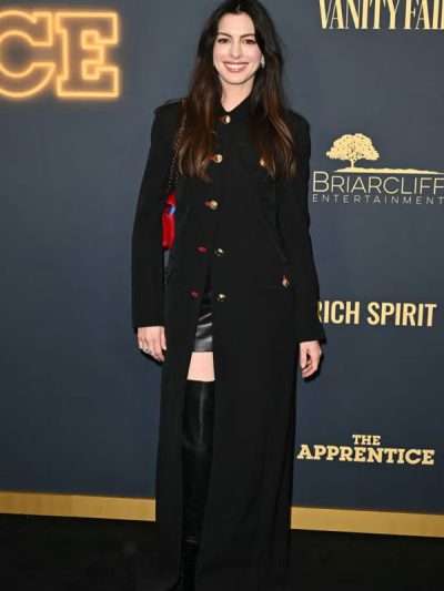 Shop Anne Hathaway The Apprentice Premiere Black Coat