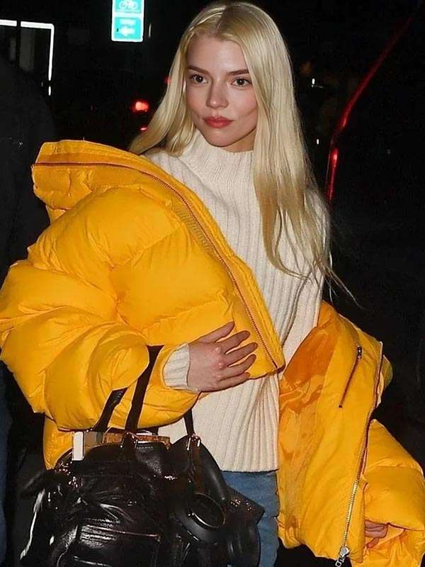 Street Style Yellow Anya Taylor-Joy Puffer Jacket