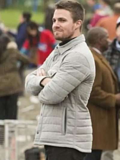 Arrow S04 Oliver Queen Quilted Gray Jacket