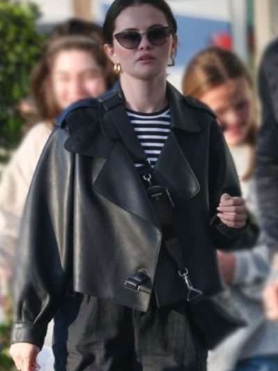 Selena Gomez Black Friday 2024 Cropped Leather Jacket