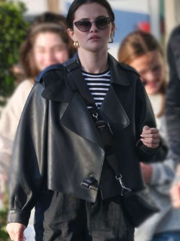 Selena Gomez Black Friday 2024 Cropped Leather Jacket